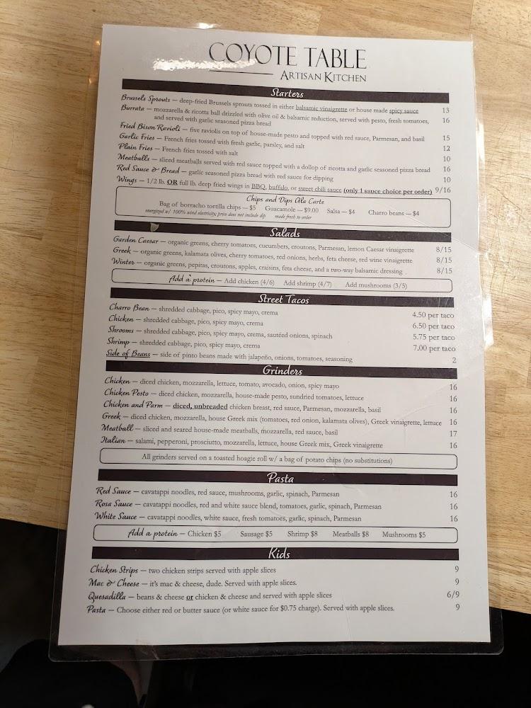 Coyote Table Artisan Kitchen & Bar Menu image 4